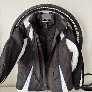 Black and White Jacket with Blue Accents